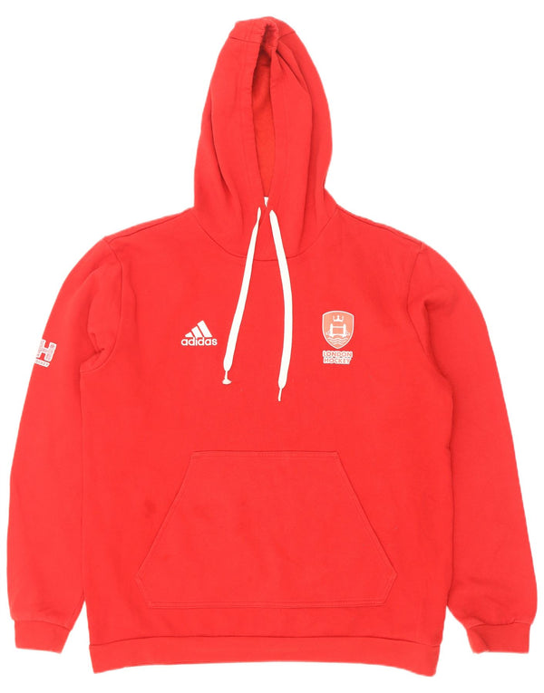 Felpa con cappuccio grafica Adidas London Hockey da uomo, grande, in cotone rosso
