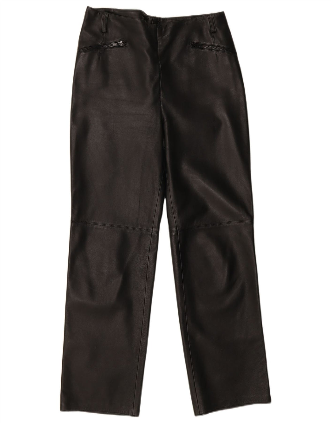 Pantaloni dritti in pelle vintage da donna W30 L30 in pelle nera