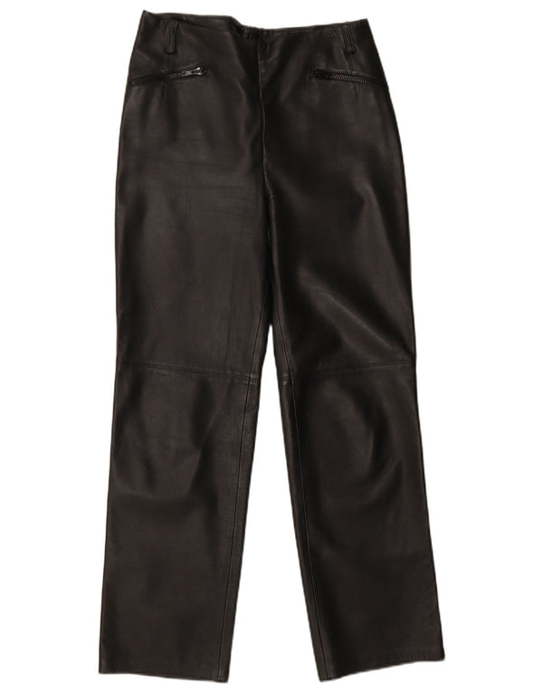 Pantaloni dritti in pelle vintage da donna W30 L30 in pelle nera