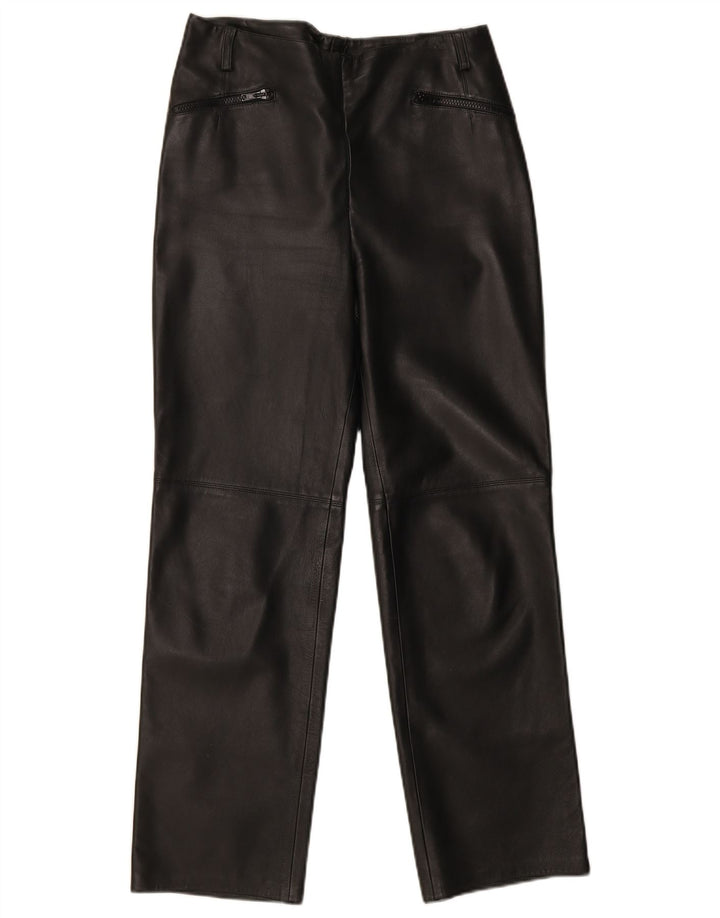 Pantaloni dritti in pelle vintage da donna W30 L30 in pelle nera