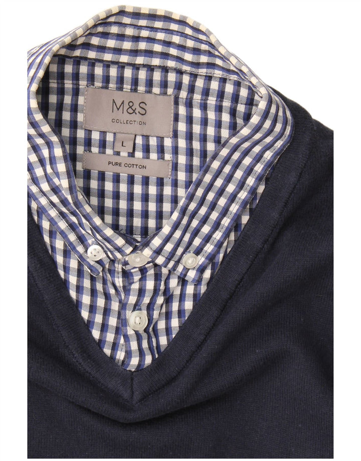 Marks & Spencer maglione da uomo con collo alto maglione grande a quadretti blu navy