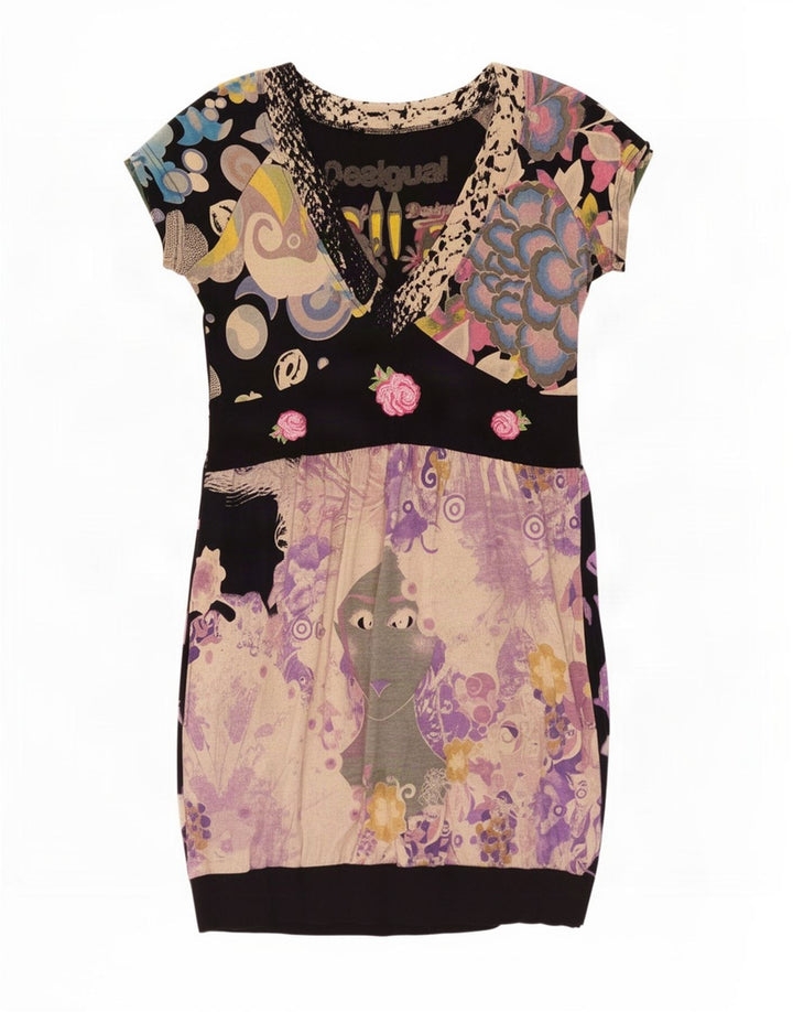 Desigual Abito da donna a bolle con motivo astratto UK 14 Grande cotone blu navy