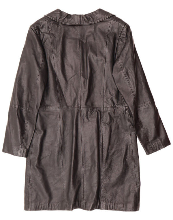 Cappotto in pelle vintage da donna UK 14 in pelle nera media