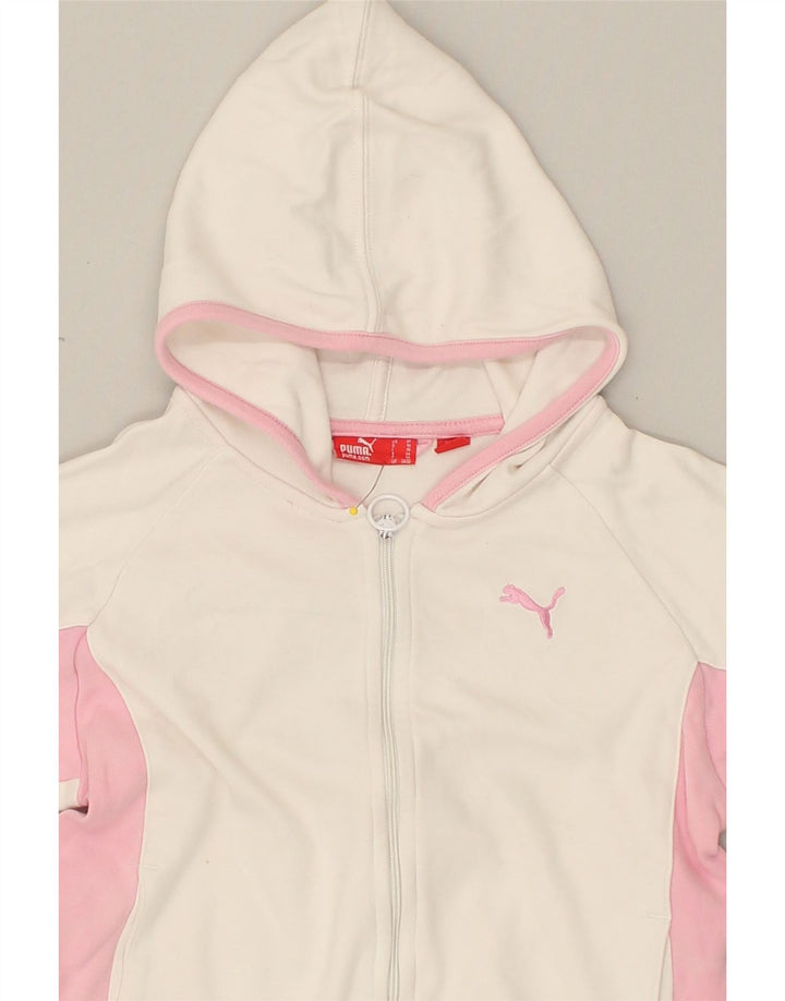 PUMA Girls Zip Hoodie Sweater 7-8 Years Small White Colourblock | Vintage Puma | Thrift | Second-Hand Puma | Used Clothing | Messina Hembry 