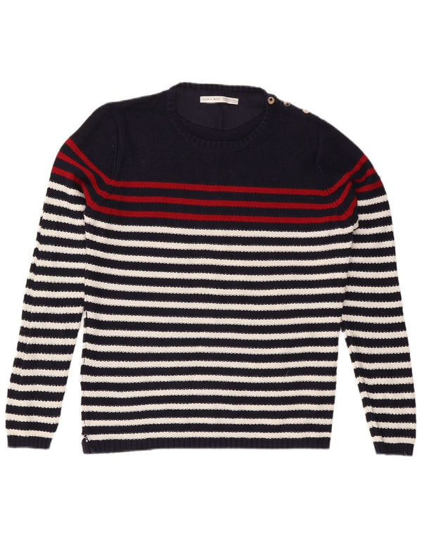 Maglione maglione girocollo da uomo Zara XL in cotone a righe blu navy