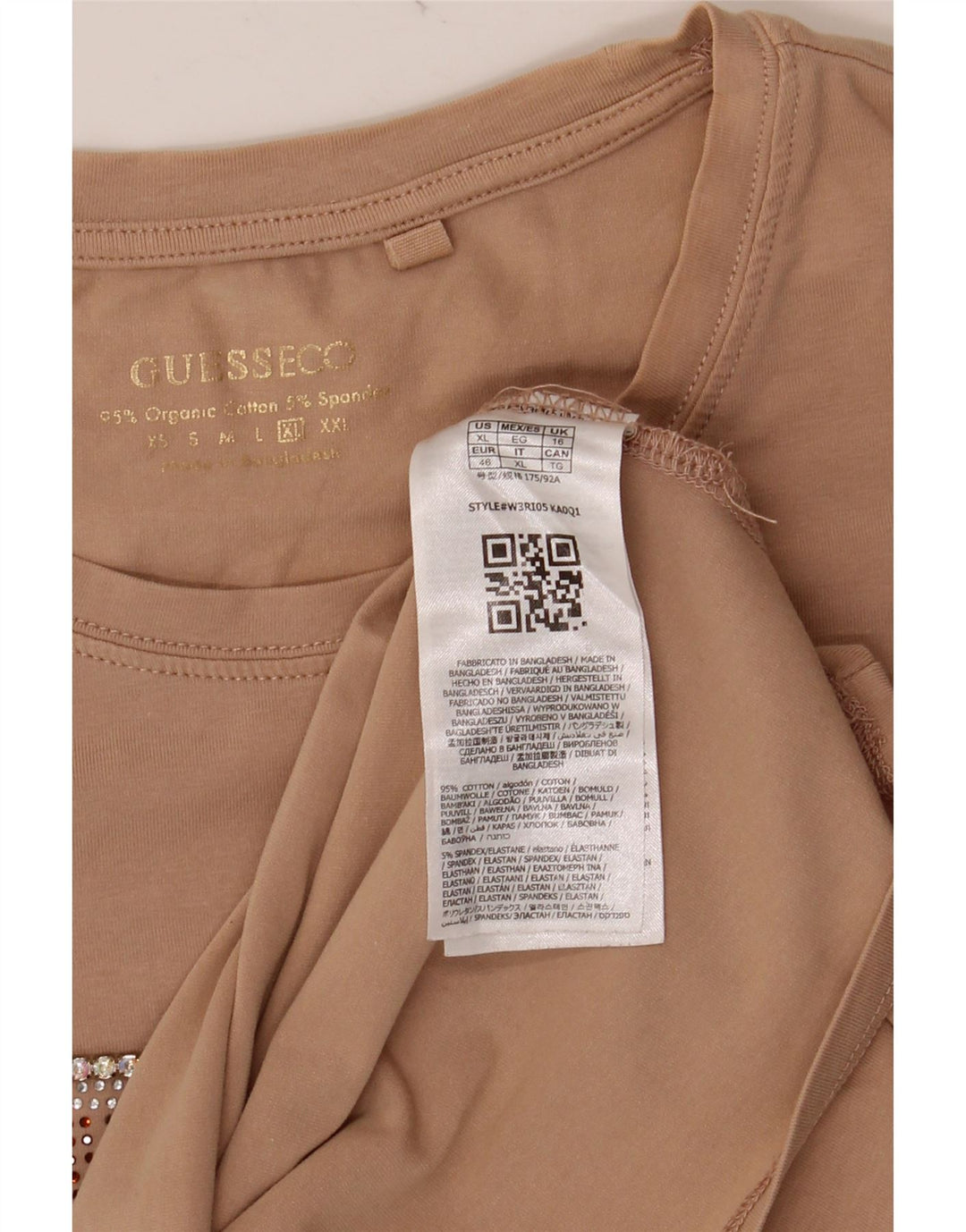 Guess T-shirt grafica corta da donna Top UK 16 Large Beige Cotton