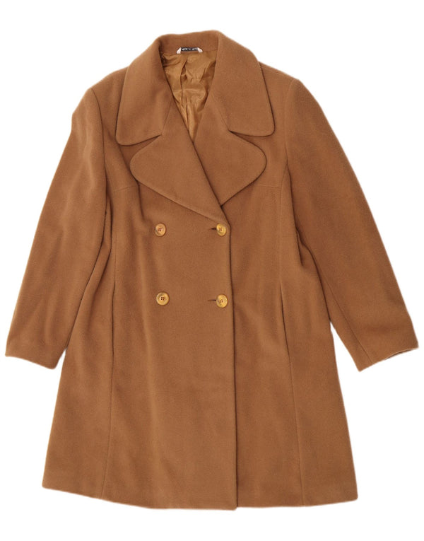 Cappotto doppiopetto vintage da donna UK 12 in lana marrone medio