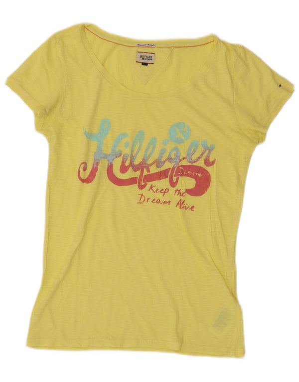 T-shirt grafica da donna Tommy Hilfiger Top UK 12 cotone giallo medio