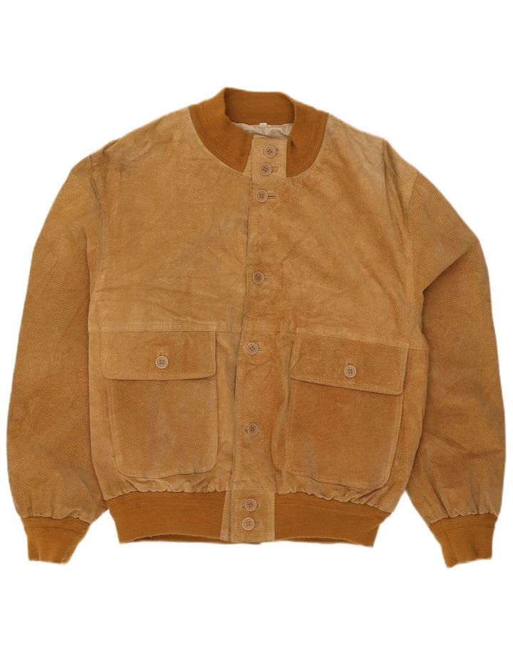 Giubbotto bomber in pelle scamosciata vintage da uomo UK 40 grande in pelle marrone