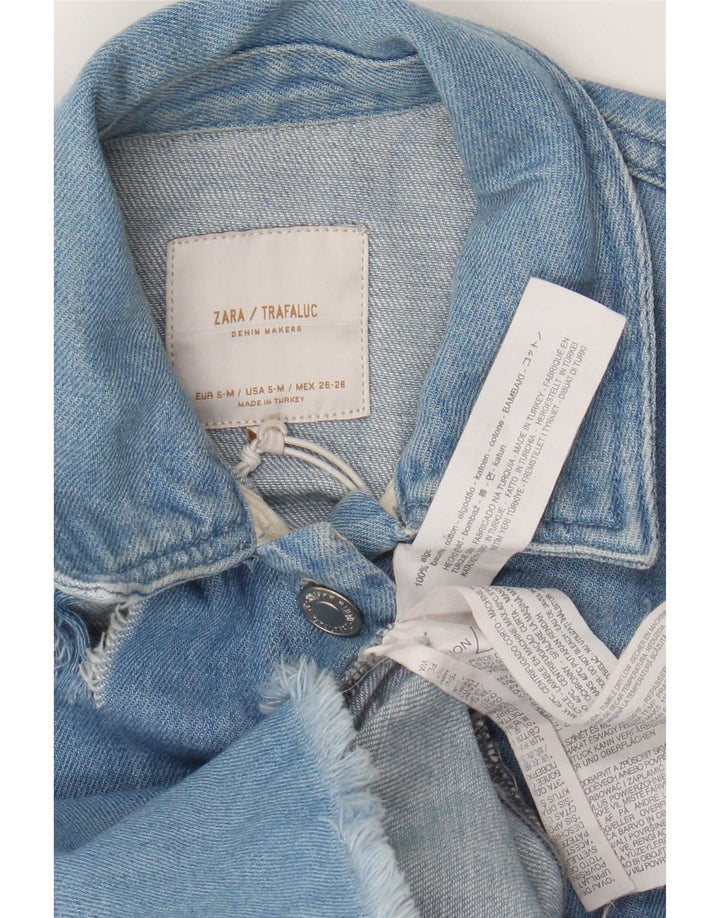 Abito in denim oversize invecchiato Trafaluc da donna Zara UK 10 piccolo blu