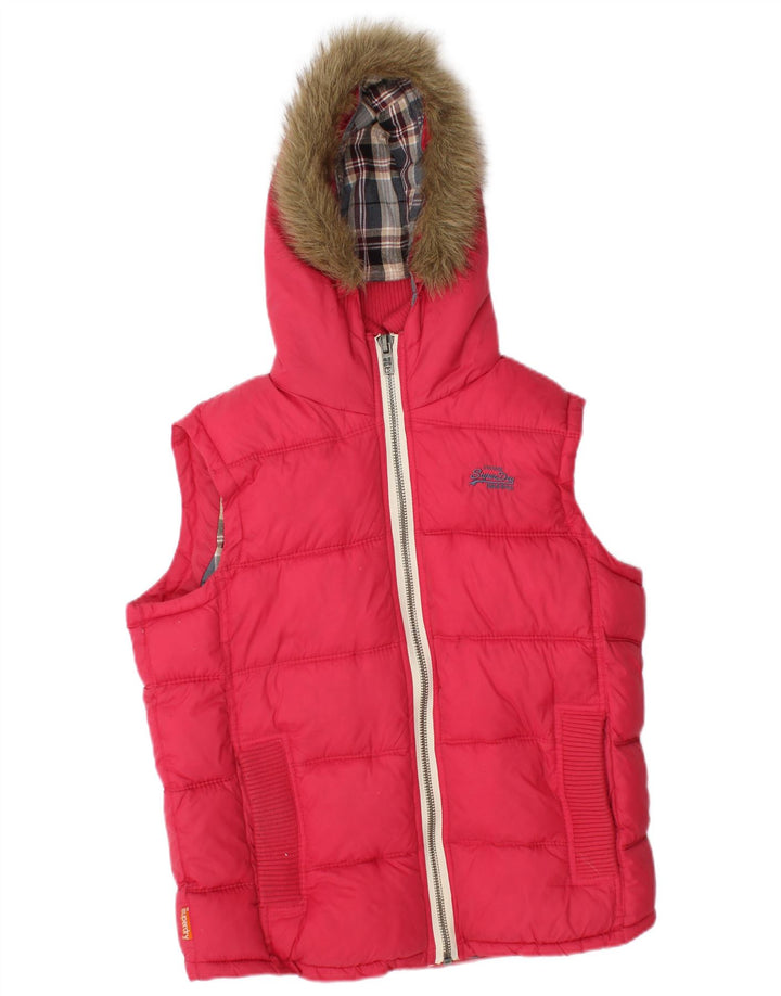 Gilet imbottito con cappuccio da donna Superdry UK 14 nylon rosa medio