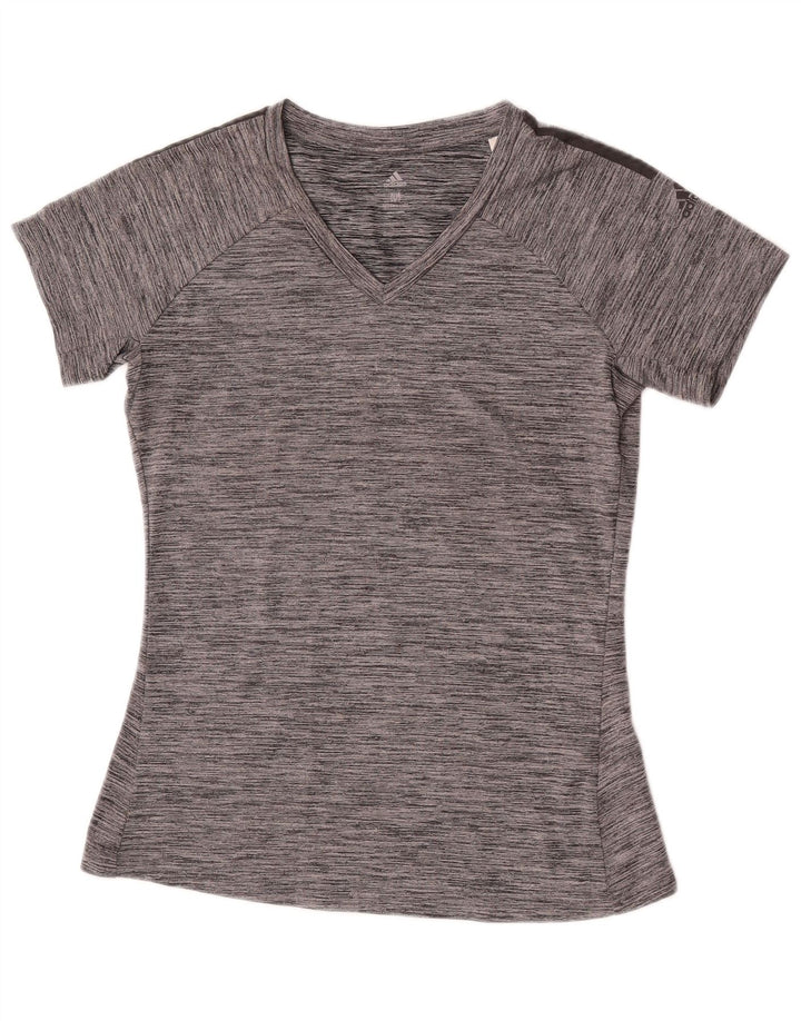 T-shirt Adidas Climalite da donna Top UK 12 Poliestere chiazzato grigio medio