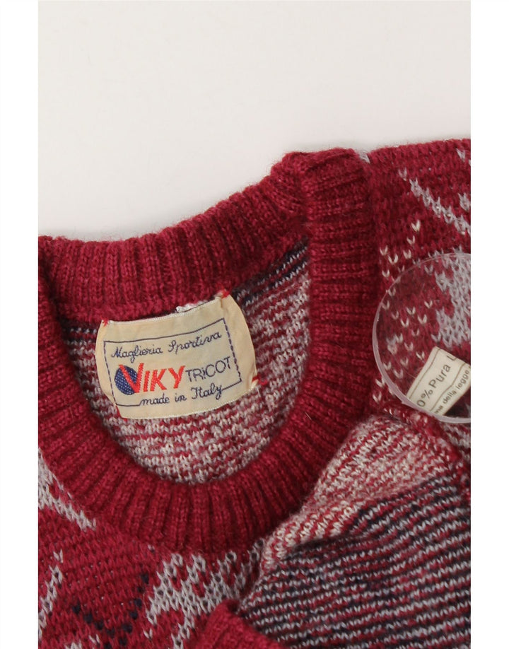 Viky Tricot Maglione da uomo girocollo maglione piccolo rosso geometrico in lana vergine