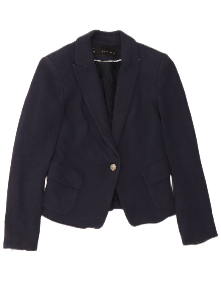 Giacca blazer a 1 bottone da donna Zara UK 6 XS cotone blu navy