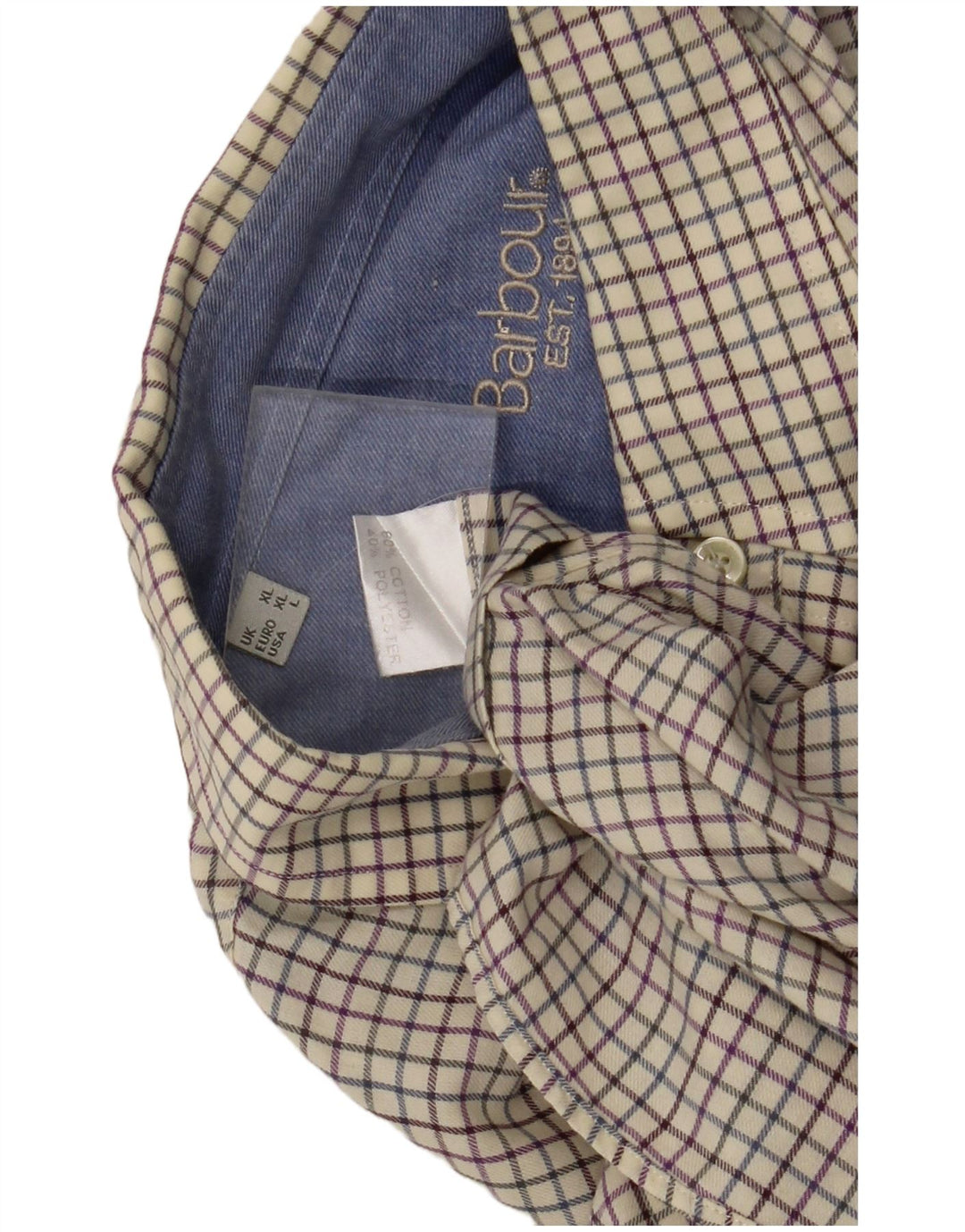 Camicia da uomo Barbour XL in cotone a quadri bianco sporco