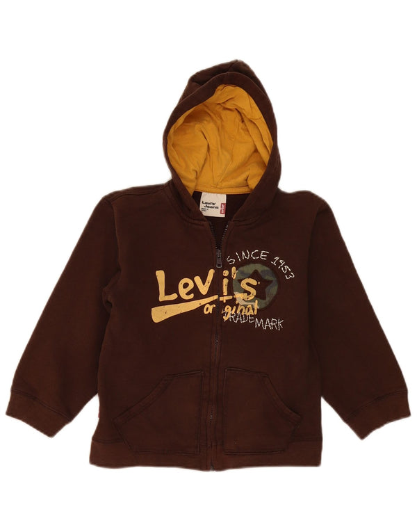 Maglione con cappuccio e zip grafica per ragazzi Levi's 5-6 anni in cotone marrone