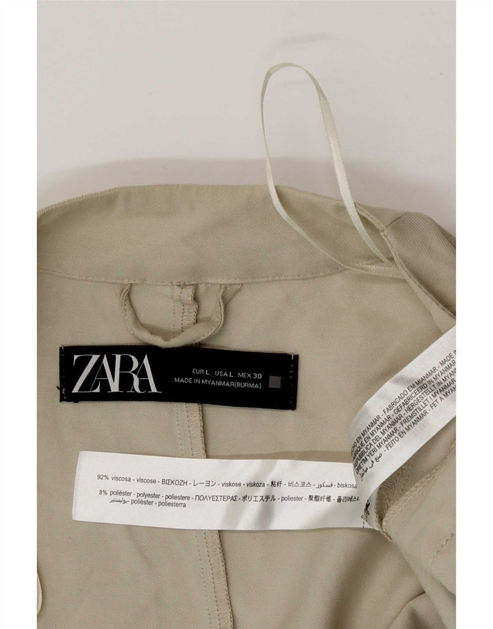Zara Giacca blazer aperta da donna UK 16 Large Beige Viscosa