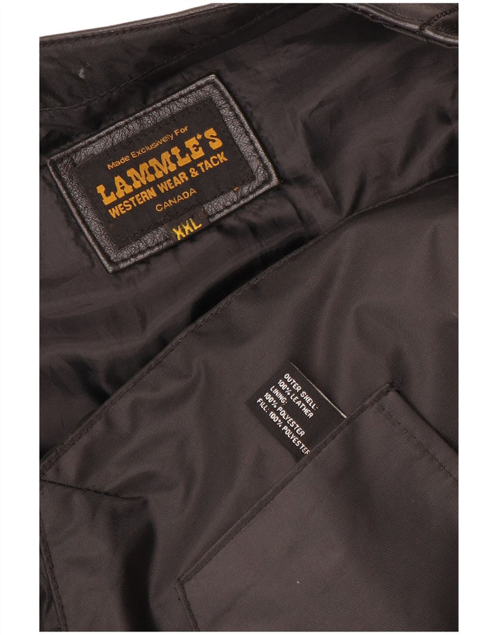 Gilet in pelle grafica Motorstyle da uomo di Lammle 2XL in pelle nera