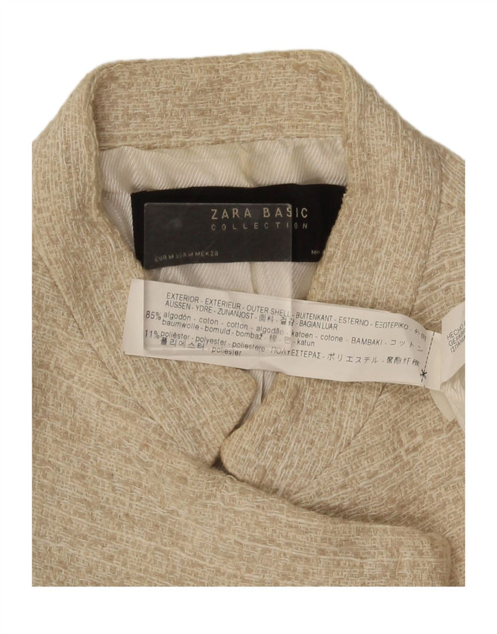 Giacca blazer aperta da donna Zara UK 12 Cotone screziato beige medio