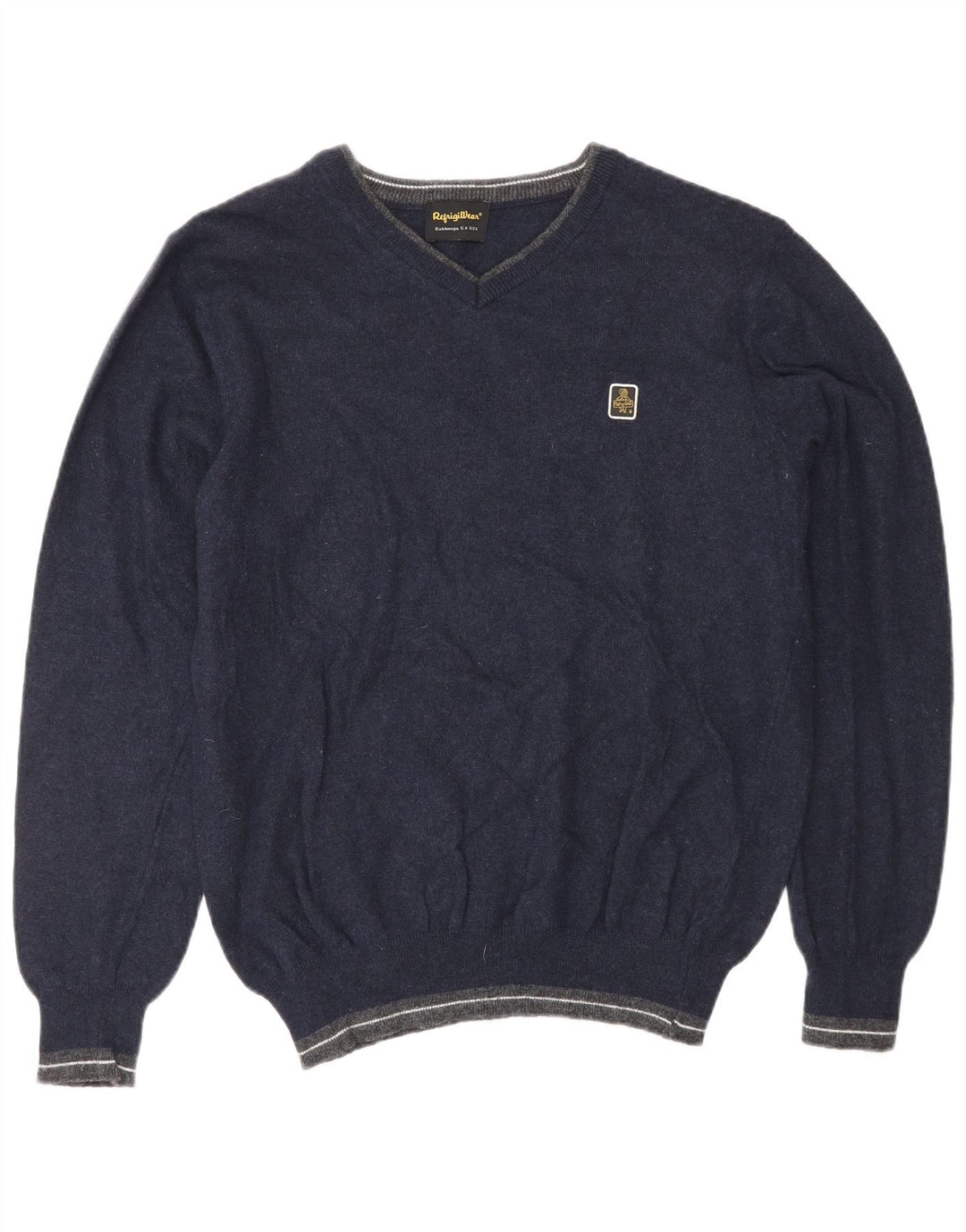 REFRIGIWEAR Maglione da donna con scollo a V UK 16 Large in lana blu navy