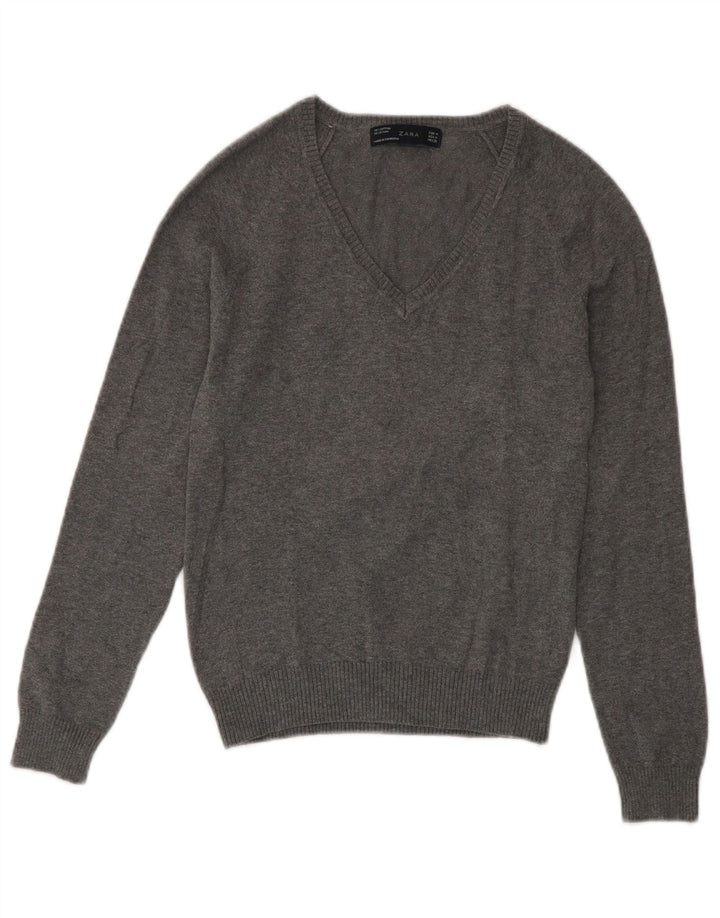 Maglione con scollo a V da donna Zara UK 12 Cotone grigio medio