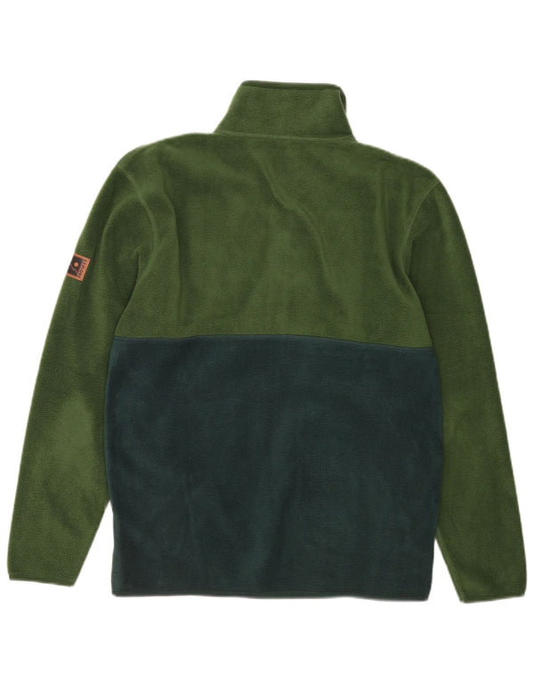 Maglione in pile da uomo vintage con zip e collo in poliestere color block verde medio