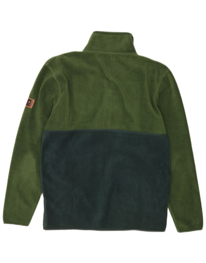 Maglione in pile da uomo vintage con zip e collo in poliestere color block verde medio