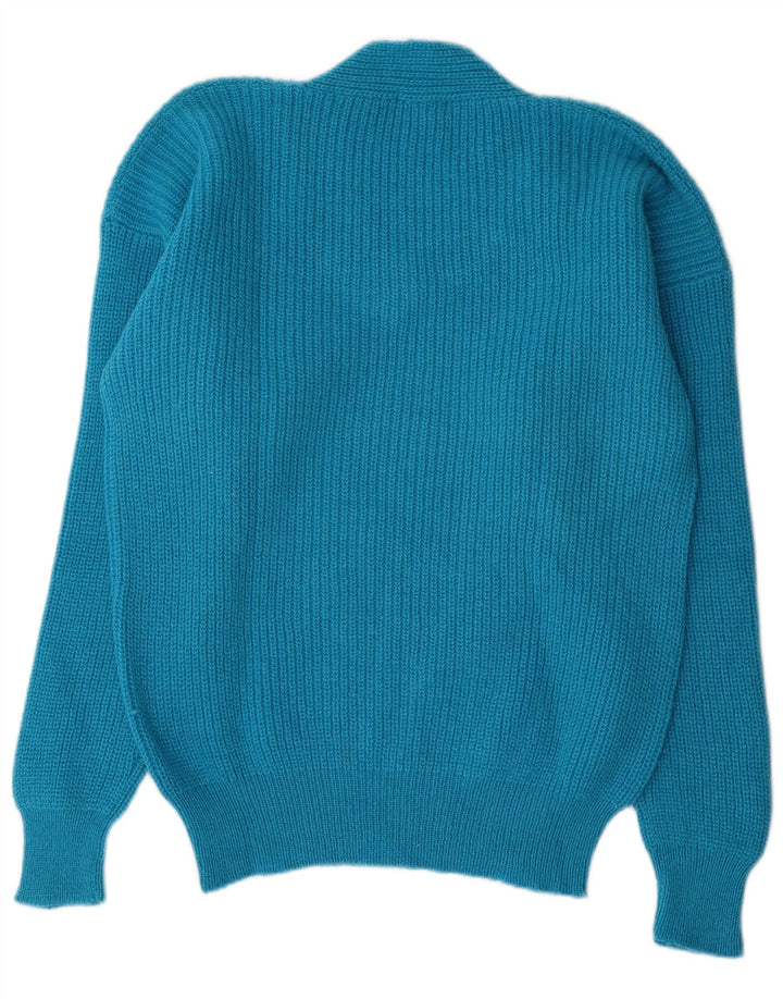Maglione vintage da uomo con scollo a V IT 50 lana blu medio