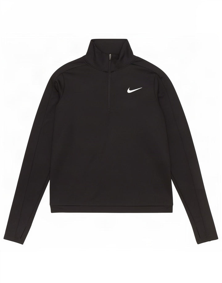 Top della tuta da ginnastica Nike Dri Fit con collo e zip da donna, UK 10, piccola, nera