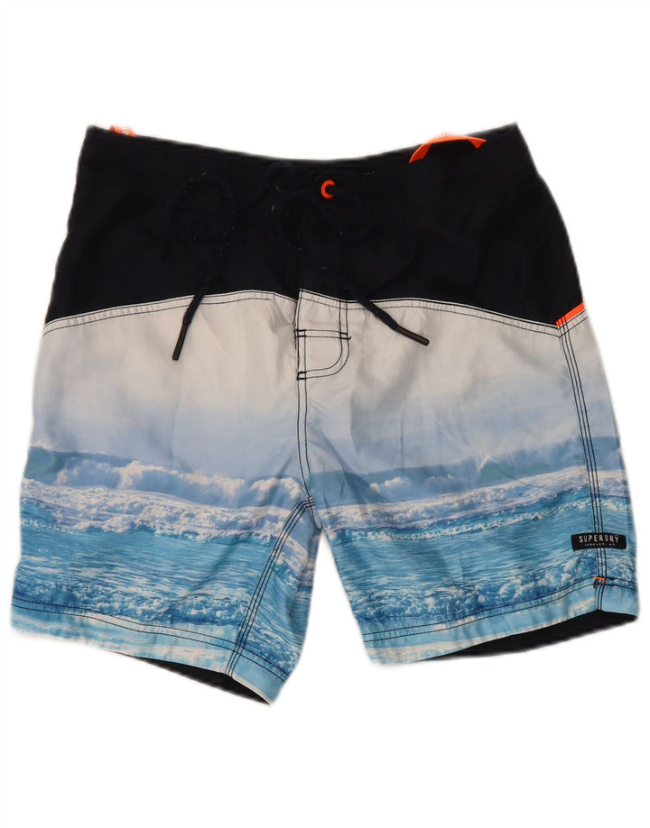 Pantaloncini da bagno regolari da uomo con grafica Superdry piccoli in poliestere blu