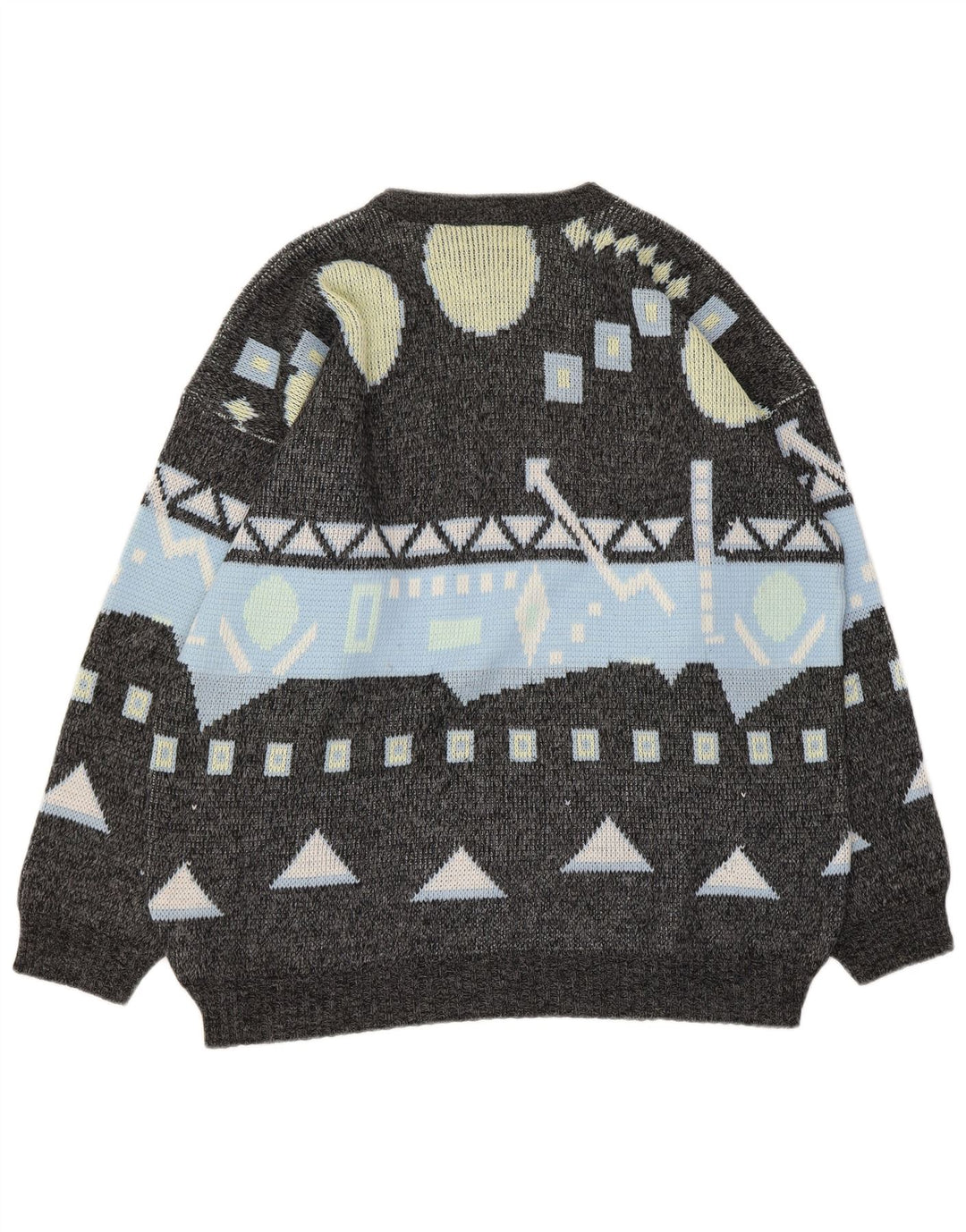 Maglione maglione girocollo da uomo vintage grande grigio geometrico
