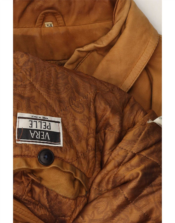 Giacca in pelle vintage da uomo IT 54 2XL Beige