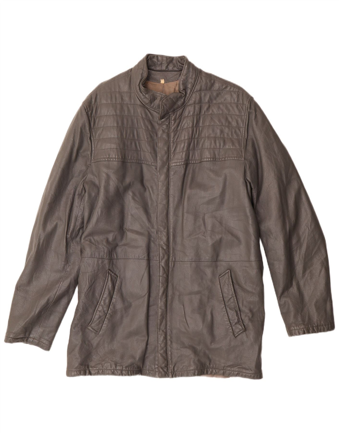 Giacca in pelle vintage da uomo IT 50 grande in pelle grigia