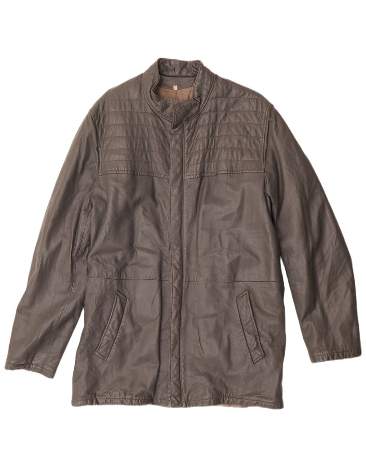 Giacca in pelle vintage da uomo IT 50 grande in pelle grigia