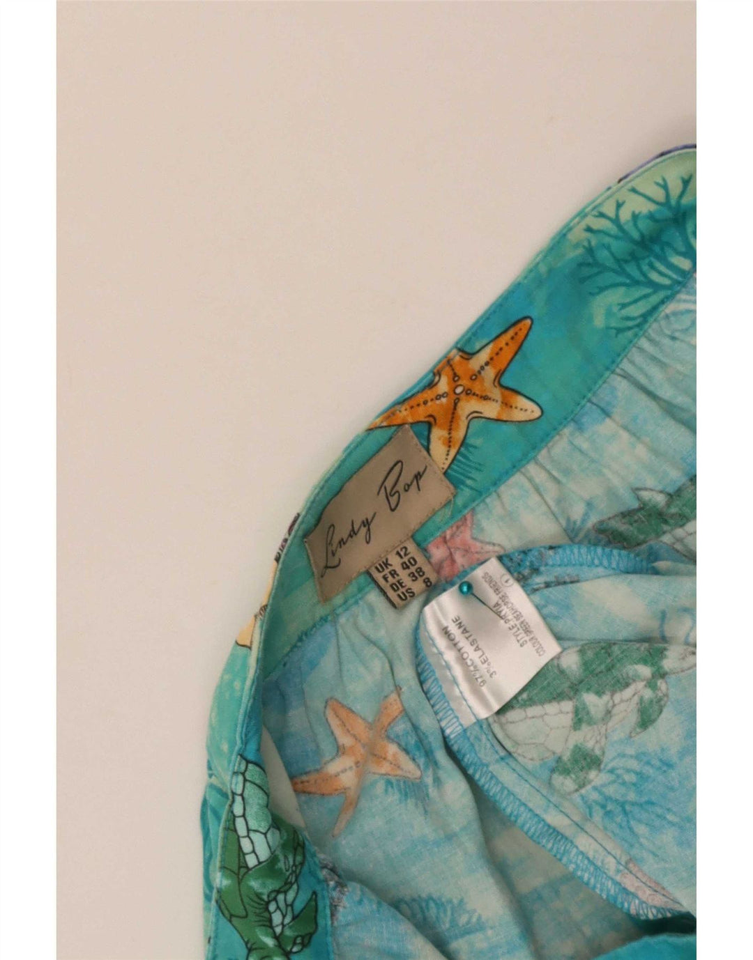 Gonna svasata da donna con motivo astratto Lindy Bop UK 12 media W30 cotone blu