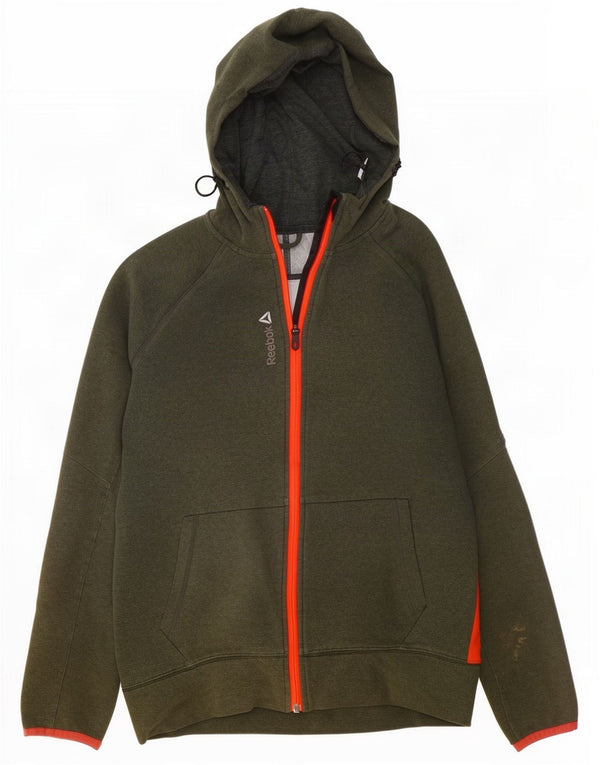 Maglione con cappuccio e zip da uomo Reebok in cotone verde medio