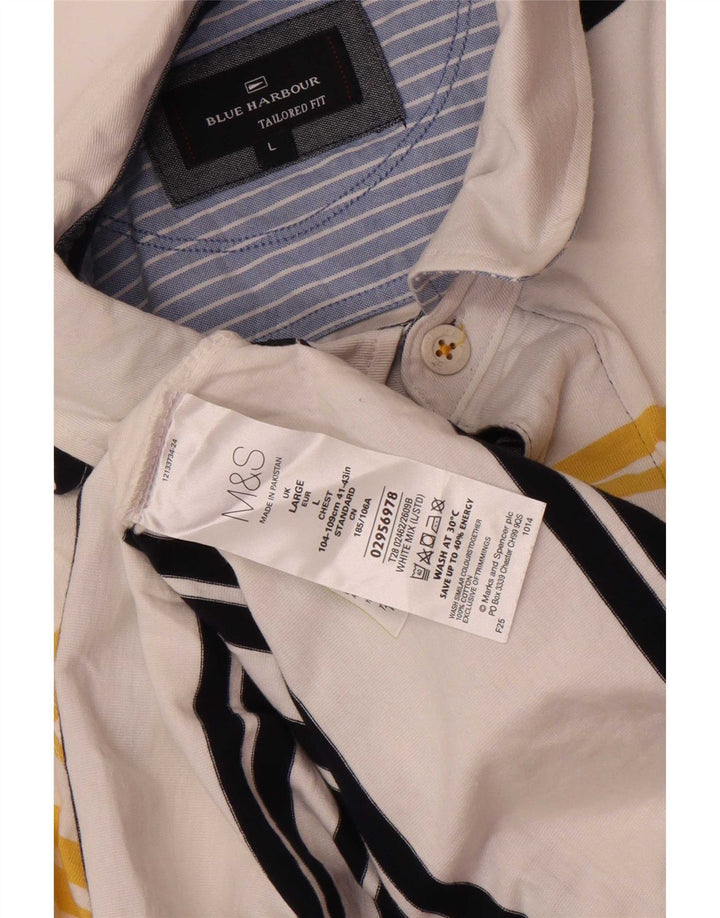 Polo da rugby da uomo Marks & Spencer Blue Harbour, a righe bianche grandi