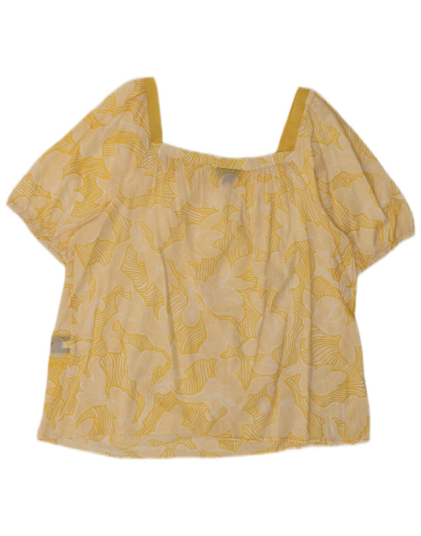 MOSSIMO Camicetta corta da donna Top UK 16 Grande cotone floreale giallo