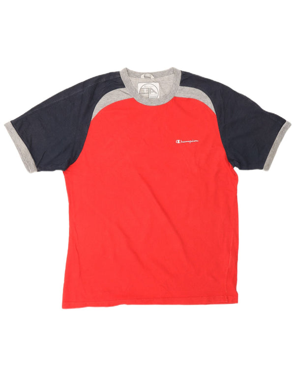 T-shirt da uomo CHAMPION Top XL in cotone color block rosso
