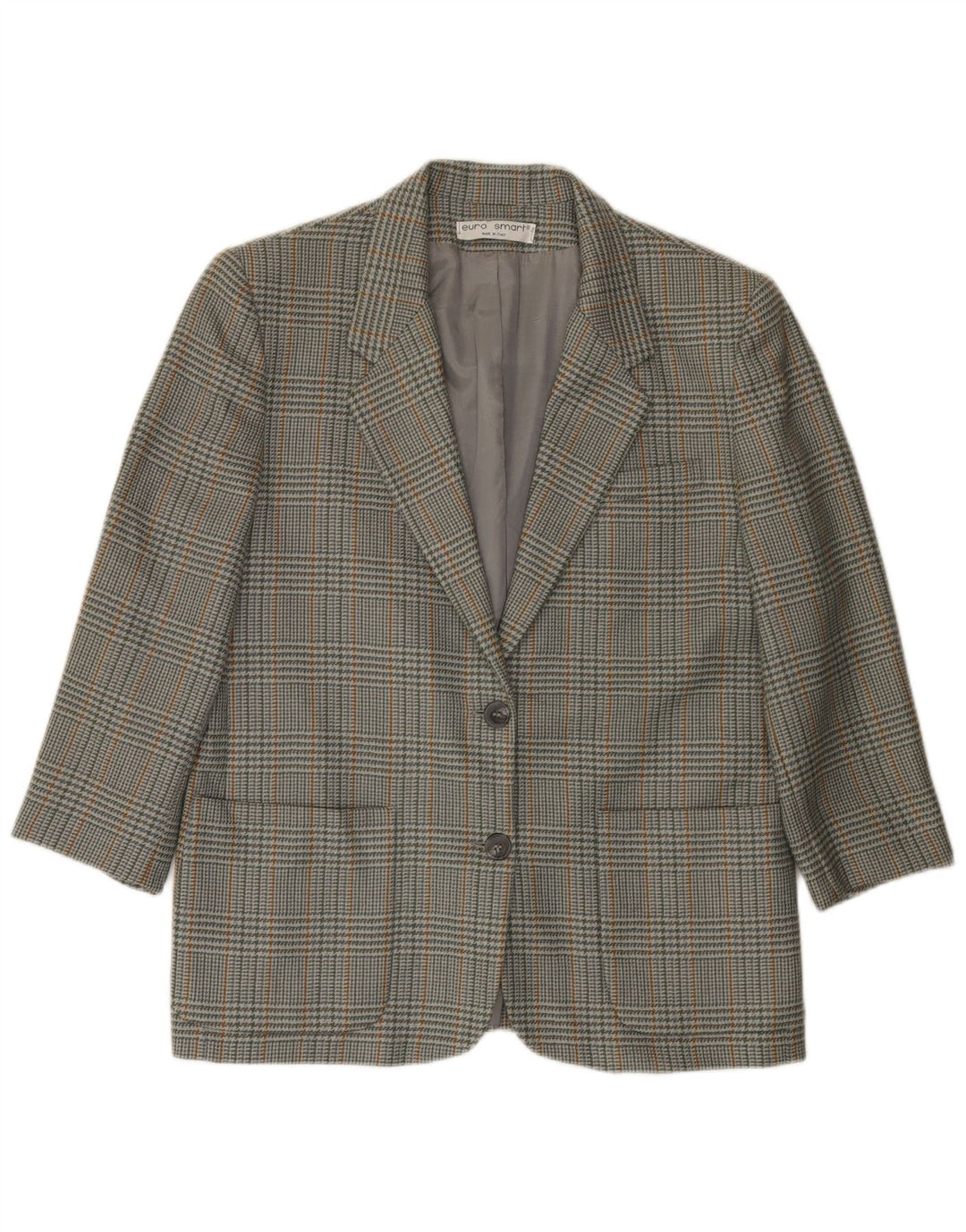Giacca blazer vintage da donna a 2 bottoni IT 46 grande lana pied de poule grigia