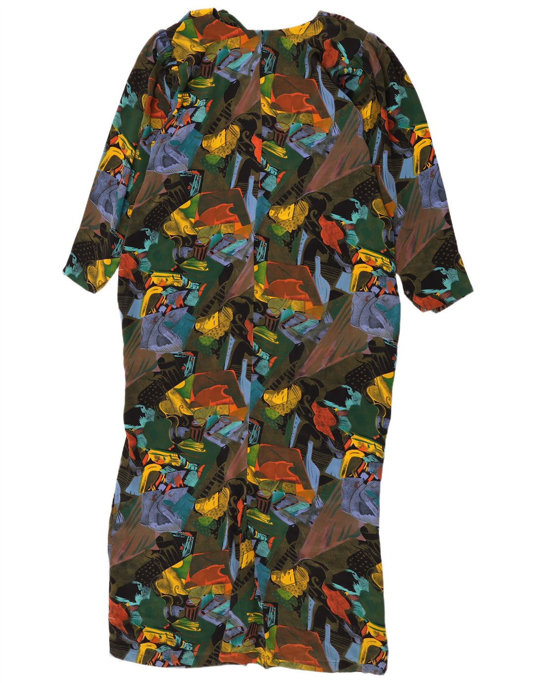 Abito lungo da donna vintage con motivo astratto UK 16 grande multicolore