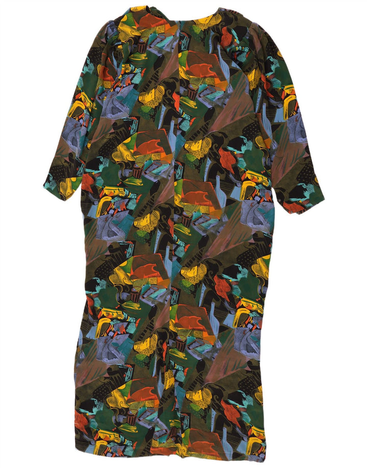 Abito lungo da donna vintage con motivo astratto UK 16 grande multicolore