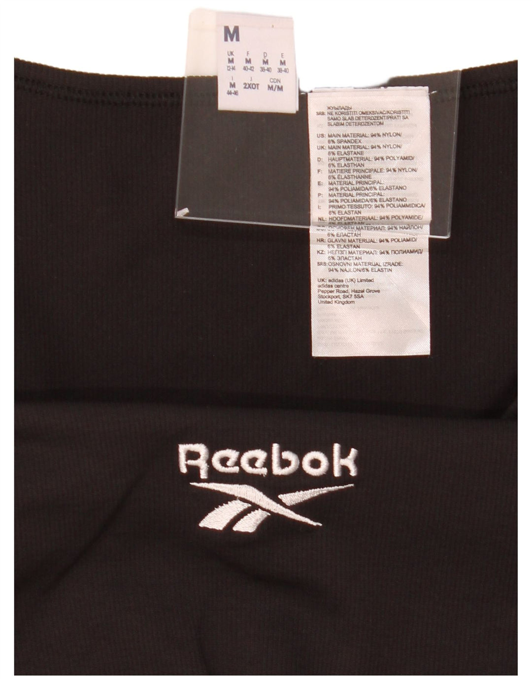 REEBOK Womens Crop Graphic Top Long Sleeve UK 12/14 Medium Black Nylon