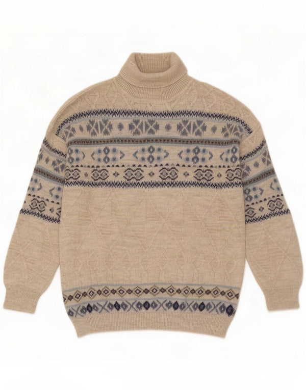 NANI BON Maglione maglione collo alto da uomo IT 54 XL Beige Fair Isle