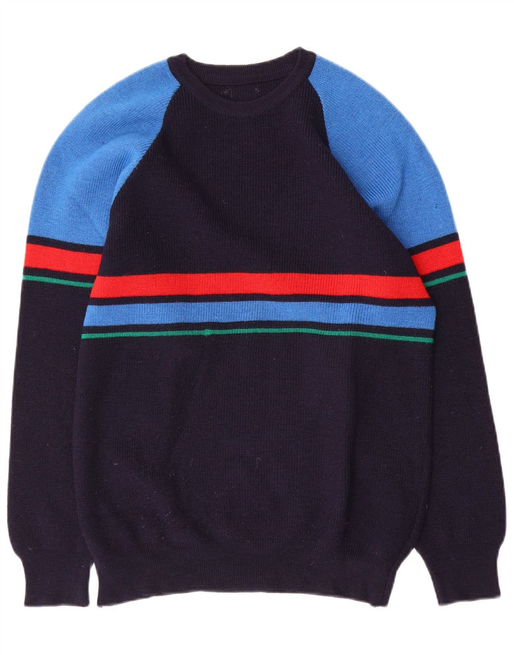 Maglione maglione girocollo da uomo vintage color block blu navy medio