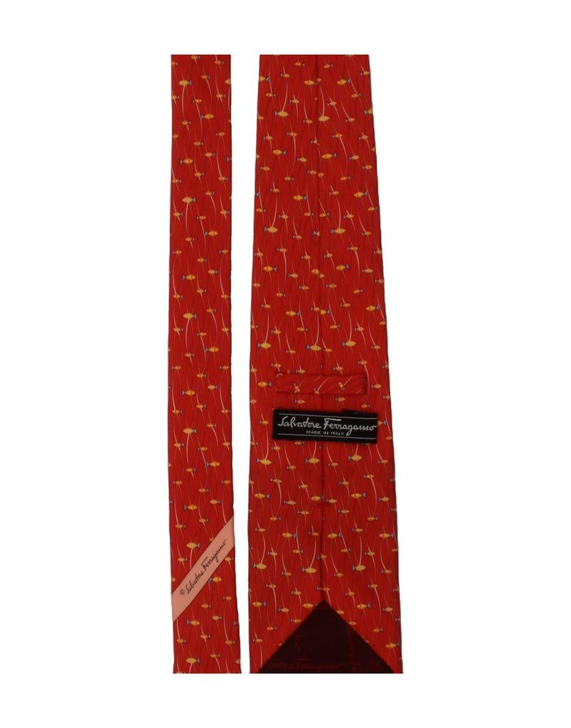 SALVATORE FERRAGAMO Mens Tie One Size Orange Animal Print Silk Fish Vintage Salvatore Ferragamo and Second-Hand Salvatore Ferragamo from Messina Hembry 