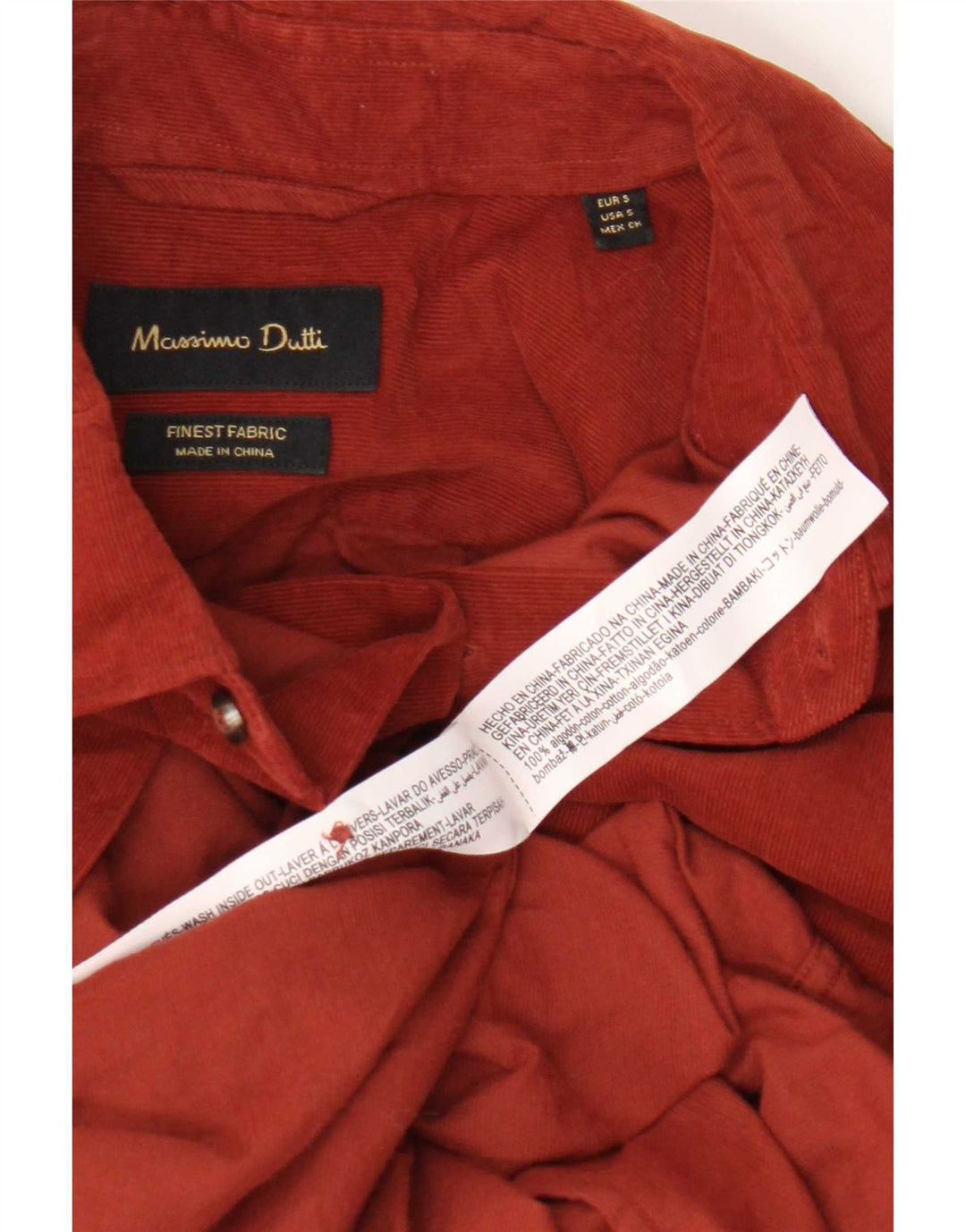 Camicia da uomo in velluto a coste Massimo Dutti piccola in cotone rosso