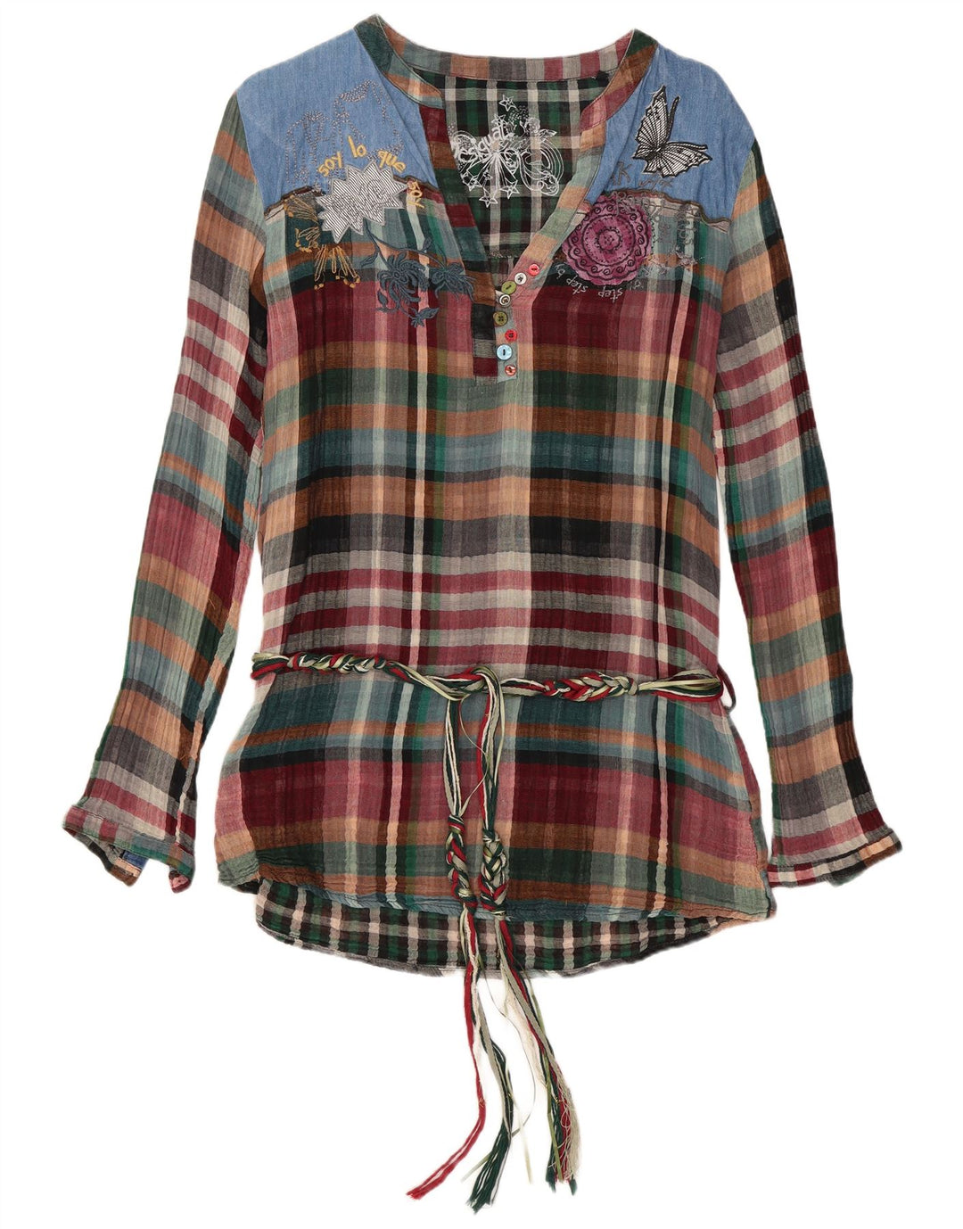 DESIGUAL Womens Graphic Blouse Top UK 16 Large Multicoloured Check