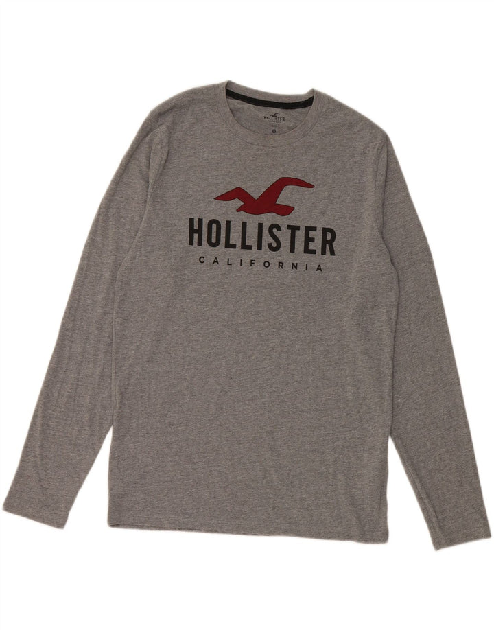 Top grafico da uomo Hollister a maniche lunghe in cotone grigio medio