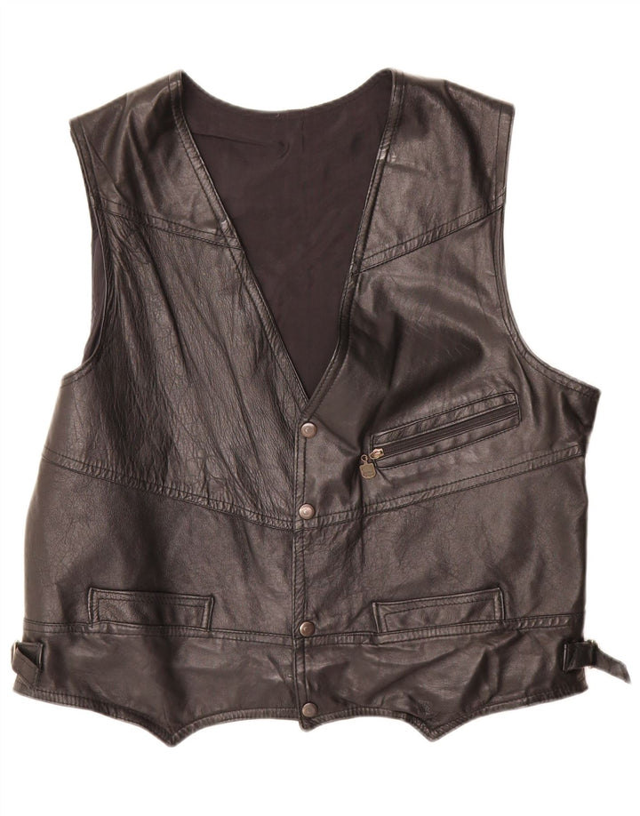 Gilet in pelle da uomo VINTAGE grande nero